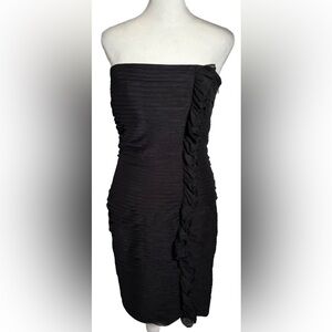 Calvin Klein 6 Black Strapless Ruffle Detail Bodycon Dress